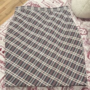 Ann Taylor Black and White and Red Plaid Pencil Skirt